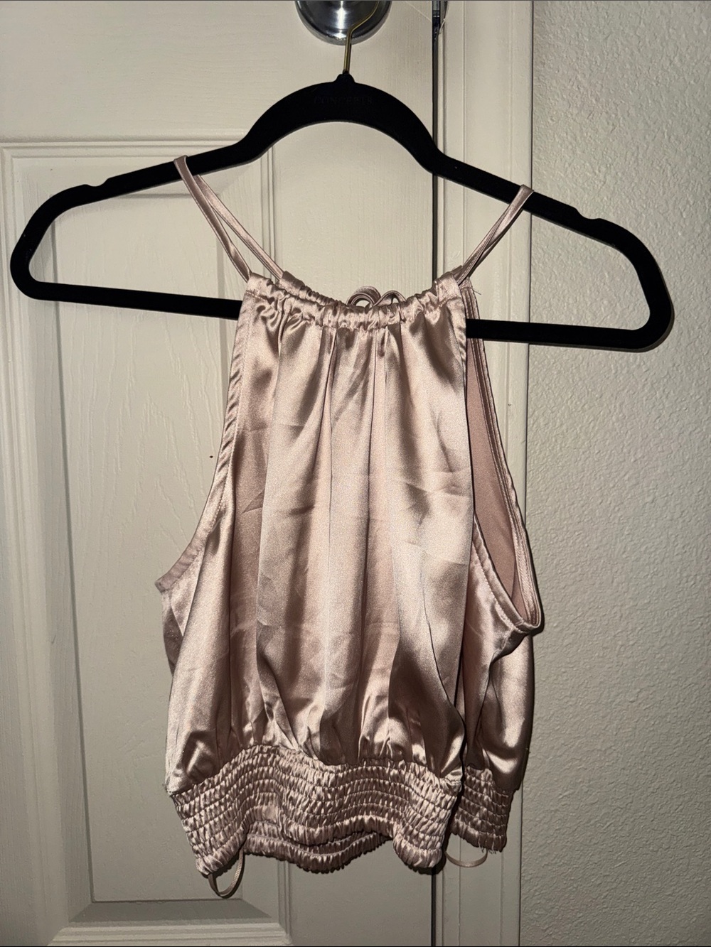 Satin Halter Crop Cami in Blush
